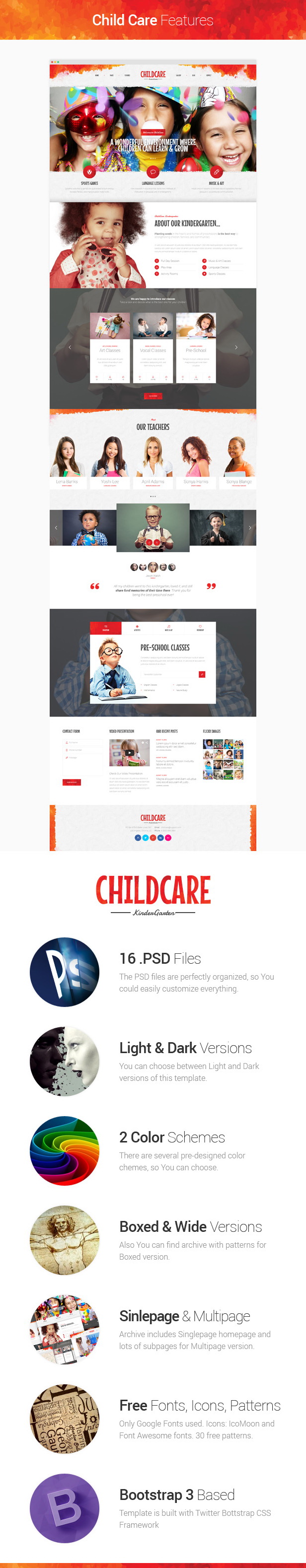 Child Care - Children & Kindergarten PSD Template description