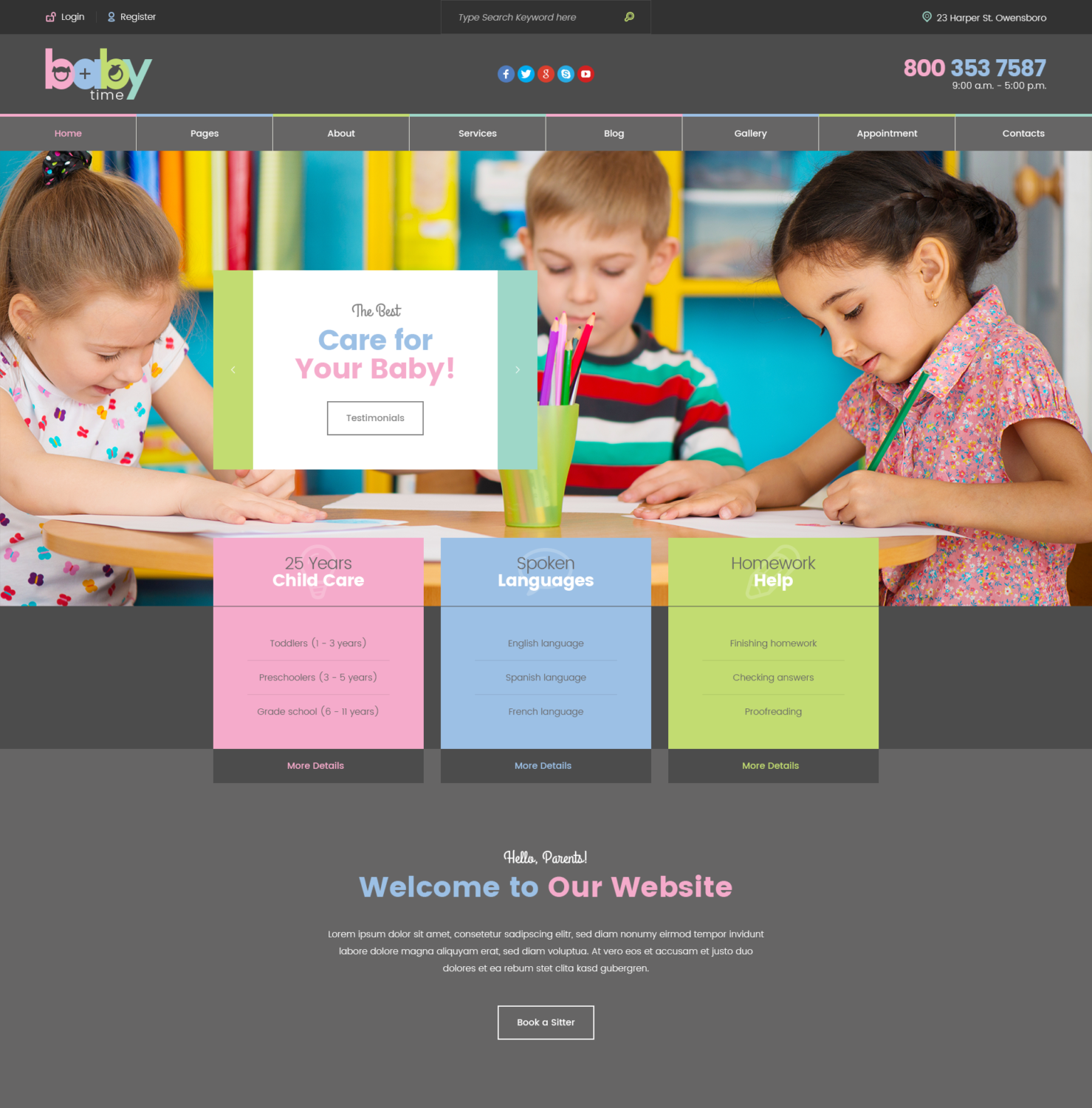 BabyTime – Babysitter, Nurse and Preschool Education HTML Template